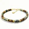 Pulseira com Fecho Lagosta e Corrente Extensora, Contas Espaçadoras Cilindricas de Pedra Natural Lápis Lazúli e Olho de Tigre, Mais Vendido Internacional da Amazon