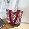 Bolso Grande Estilo Étnico Trendy Nacional Nuevo 2024 Bolso de Lona Cyber Celebrity Bolso Tote Tejido Bolso de Hombro Ins para Mujer