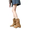 Estas botas de salto alto, com salto grosso, são incrivelmente estilosas.. São a última tendência outono/inverno 2026, apresentando um comprimento até o meio da panturrilha e um design de bota de combate, perfeitos para combinar com saias