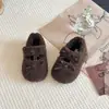 Sapatos de Pelúcia para Meninas Outono e Inverno com Lã Adicionada para Aquecimento, Botas Curtas Infantis, Sapatos de Princesa para Bebê Menina Estilo Coreano, Mocassins com Laço