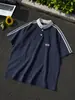 Camisa Polo Patchwork Listrada Estilo Americano Cleanfit de Manga Curta para Homens e Mulheres, Camiseta de Verão Pesada com Gola Alta e Mangas Meias Color-Blocking