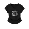 Camiseta de Manga Corta para Mujer con Diseño Plisado que Ceñe la Cintura, Estilo Verano, Modelo Nuevo, Cuello en V en el Hombro Derecho, Corte Ajustado, Top Versátil de Algodón Puro para Mujer