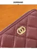 Cartera Popular Transfronteriza para Mujer Estilo Pequeña Fragancia Rombo Clásico Hueco Moda Versátil Piel de Oveja Cuero Genuino Billetera para Mujer