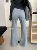 Pantalones Casuales Ligeramente Acampanados con Cordón THE LIMON Limón Té Verde Estilo Coreano Sencillos Adelgazantes Versátiles para Mujer en Otoño