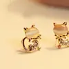 Aretes de ópalo aretes de gatito con diamantes brillantes estilo europeo americano coreano aretes de animales productos de puesto joyería femenina al por mayor