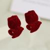 Parche de resina con forma de flor de vino tinto flocado de doble cara para otoño e invierno, horquilla para el pelo, pendientes, accesorios de joyería DIY al por mayor