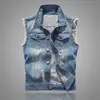 Nuevo chaleco de mezclilla para hombre transfronterizo chaleco azul claro chaleco de mezclilla desgarrado top ropa de hombre