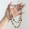 Corrente de Suéter Longa com Contas Versátil de Alto Padrão Outono Inverno para Mulheres, Colar em Camadas Olho de Tigre Âmbar Maillard Pérola