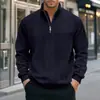 Moletom de Malha Jacquard Pesado com Gola Alta e Zíper Estilo Americano Retro Casual Masculino para Outono e Inverno Manga Longa