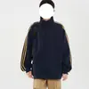 Sudadera cárdigan retro a rayas estilo deportivo para hombre, con corte relajado y holgado, adecuada para el uso diario en primavera y otoño, con cuello alto y cierre de cremallera