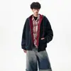 Sudadera con capucha de peso pesado estilo americano en bloques de color para hombres y mujeres, chaqueta de pareja estilo vintage de otoño universitario, cárdigan deportivo casual holgado