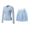 [Conjunto] Ropa de Yoga de Manga Larga Falda Plisada Fitness para Mujer Correr al Aire Libre Transpirable Pilates Entrenamiento Top Henry