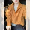 Suéter de punto suave retro estilo francés para mujer, nuevo top casual holgado de otoño e invierno con cuello de solapa
