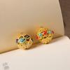 Pulsera de cuentas huecas retenedoras de color dorado francés antiguo, cuentas de barril con incrustaciones de jade, DIY, accesorios para pulseras de cuerda de mano, suministro al por mayor