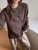 Blusas Grises Cepilladas de Otoño e Invierno para Mujer, Estilo Holgado y Perezoso, Camisetas de Manga Larga con Hombro Derecho, Camisas de Capa Interior con Cuello Redondo y Base Alta