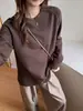 Camiseta Grossa Solta de Ombro Normal com Manga Longa para Mulheres no Outono e Inverno, com uma Camada Base Versátil Casual Preguiçosa