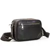 Bolsa de Ombro Transversal Masculina Moda Anjo Negro Couro Bovino de Primeira Camada Multifuncional Múltiplos Bolsos com Corrente Porta-Cartões Casual Couro Genuíno Bolsa Masculina