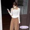 Suéter retro de punto trenzado estilo coreano con cuello de bloques de color, adelgazante, de manga larga, cuello alto, nuevo suéter básico para mujer
