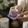 Novos Porta-Copos de Cerâmica Pétala Roxo Lavanda e Dourado Estilo Chinês, Pires Isolantes de Calor, Bandejas de Chá, Conjunto de Chá Kung Fu, Acessórios para Cerimônia do Chá