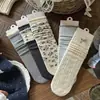 Calcetines Retro Florales con Lazo Nuevo para Mujer, Calcetines de Media Pantorrilla, Calcetines de Algodón con Encaje, Calcetines con Volantes para Primavera y Otoño