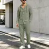 Conjunto con capucha para hombre de marca independiente transfronteriza con aspecto de lino, camisa casual de manga larga y pantalones largos, conjunto de dos piezas para la playa