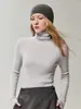 Nueva colección de otoño: Suéter de cachemira 100% puro para mujer, corte ajustado, con cuello de volantes, mangas largas y base de punto