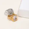 Anillo de Acero Inoxidable con Baño de Oro de 18 Quilates, Cuadrado con Textura Profunda, Joyería de Moda de Venta Caliente Transfronteriza, Joyería para Mujeres