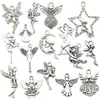 Conjunto de 32 Pingentes de Anjo DIY Cupido Prata Antiga, Charms Vintage para Colares e Chaveiros