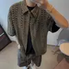 Camisa de Manga Curta Respirável Verde Ar Vintage Retro de Verão com Recortes para Homens, Jaqueta Top Casual Solta Estilo Vintage