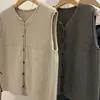 ¡Ligero y elegante! Chaleco cárdigan de punto sin mangas con cuello redondo en capas 100% lana pura prenda exterior
