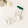 Calcetines finos de verano, calcetines de media pantorrilla para mujer, calcetines de malla hueca de colores caramelo lindos estilo japonés, calcetines transpirables para pantorrilla, calcetines de moda para mujer