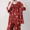 Nuevo Estilo Primavera y Verano 2026 Conjunto de Ropa para el Hogar de Manga Media, Pijama de Alta Gama, Pijama de Algodón y Seda para Mujer, Se Puede Usar Afuera