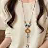 Nuevo collar de cerámica de estilo étnico chino con estrella de mar y concha para mujer, accesorio vintage largo para el cuello para verano, cadena para clavícula de playa