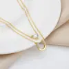 Elegante y Sofisticado Collar Dorado con Forma de Corazón de la Suerte para Mujer, Colgante Doble de Herradura de Lujo Ligero de Nicho con Diamantes