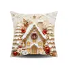 Capa de Almofada Embossada Cena de Neve Cabana de Madeira de Natal Rena Dourada Quente Vela Festival de Inverno Conjunto de Mobiliário Suave para Sofá Capa de Almofada