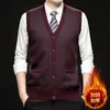 Chaleco cárdigan de punto grueso con forro de polar para hombre, para hombres de mediana edad y mayores, popular camisa base de primavera y otoño