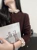 Suéter Cardigan de Lã Zhengqite Roupas/Estilo Francês Color Block com Babados Malha Grossa Top para Mulheres Outono Novo