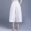 Calças de Seda de Perna Larga para Mulheres, Calças Lanternas Jacquard Soltas de Seda de Amora para o Verão, Calças Casuais Leves Cropped