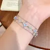 Pulseira Oval Floral com Strass e Safira - Sucesso de Vendas no Xiaohongshu para Mulheres - Joia de Mão Elegante, de Alta Qualidade e na Moda - Estilo Ins