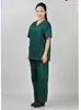 Traje Quirúrgico de Hospital Verde Oscuro Quirófano Manga Corta Algodón Puro Juego de Bata Quirúrgica Bata de Aislamiento Ropa de Trabajo Médica