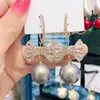 Pendientes de Zirconia con Lazo y Perlas de Influencer de Tiktok Moda Coreana Pendientes Largos con Flecos Accesorios para Orejas con Lazo y Perlas