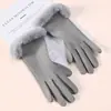 Luvas Quentes Femininas Moda Outono e Inverno Fofas Bordadas Boca de Cabelo Com Veludo Engrossado À Prova de Frio Luvas de Ciclismo para Tela de Toque