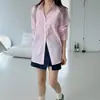 Tamanhos atualizados. Camisa listrada chique coreana, de corte solto e versátil para mulheres, nova coleção outono 2026, top casual e versátil