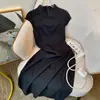 Nuevo Vestido Negro Estilo Chino para Mujer, Nuevo Modelo Primavera 2025, Gama Alta, Elegante, Versátil, Ceñidor de Cintura, Vestido Adelgazante