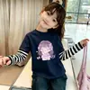 Camiseta de algodón puro, estilo fino para primavera y otoño, camiseta básica de manga patchwork para niñas, estilo coreano, elegante y linda, manga larga divertida de dibujos animados