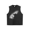 Marca de Tendencia Retro Hip-Hop de Calle Europea y Americana Camisetas Blancas de Manga Corta Holgadas con Lavado Pesado y Estampado Directo con Tinta Blanca para Hombre y Mujer