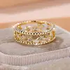 Anel Feminino Rongxing Europeu e Americano Transparente Estrela Anel com Textura de Grão de Arroz Banda do Anel Transparente Cravejado com Strass Anel Decorativo Diário