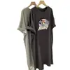 Vestido Camiseta de Algodón para Mujer Verano Nuevo Largo Medio Estilo Coreano Suelto Manga Corta Vestido Largo Simple Moda Vestido Estampado