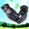 Luvas de Couro Masculinas Mais Vendidas em Estoque Transfronteiriças, Forradas com Lã, Quentes, Compatíveis com Tela Sensível ao Toque, Luvas de Couro PU, Luvas de Ciclismo de Inverno
