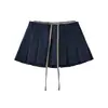Falda Corta Plisada de Diseño Académico con Cordón, Empalme, Falso Dos Piezas para Mujer, Primavera, Cintura Alta, Anti-Exposición, Casual, Línea A